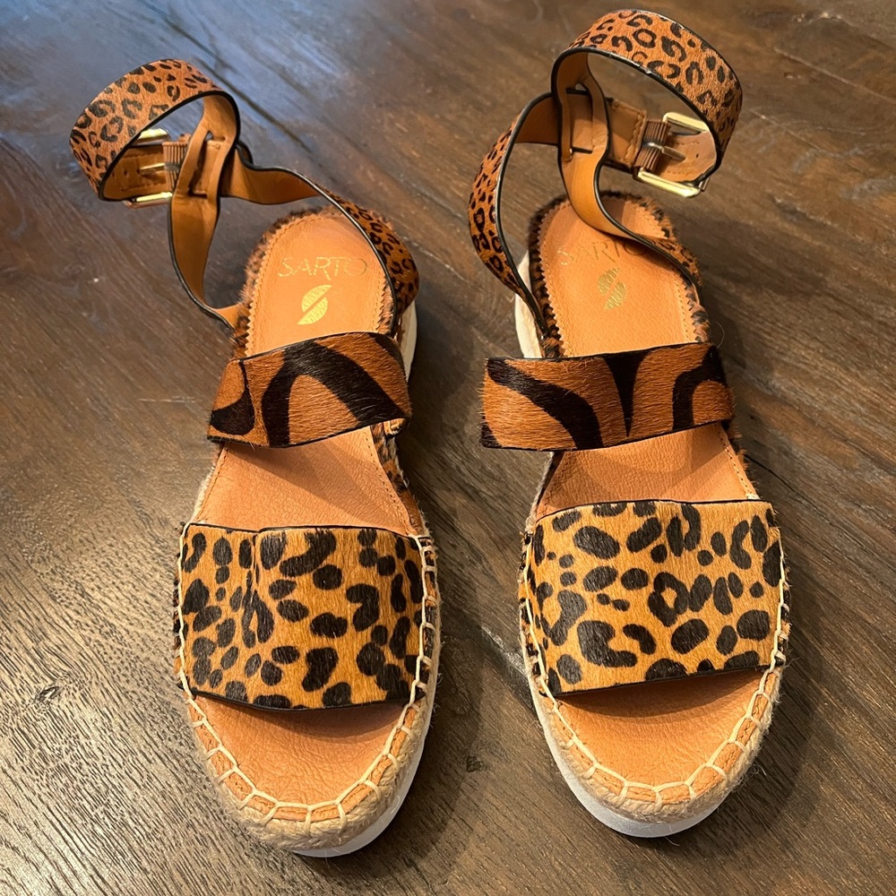 Franco Sarto Leather Real Fur Dyed Cow Hair Sandals Size 6